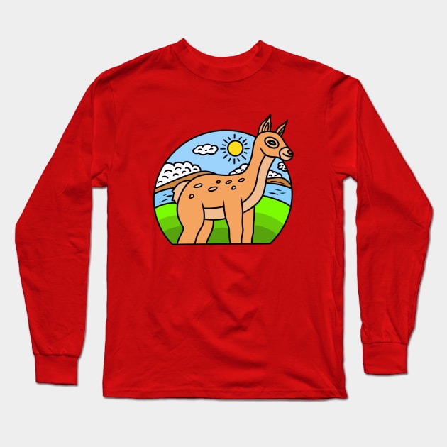 Cute cartoon deer Long Sleeve T-Shirt by Andrew Hau